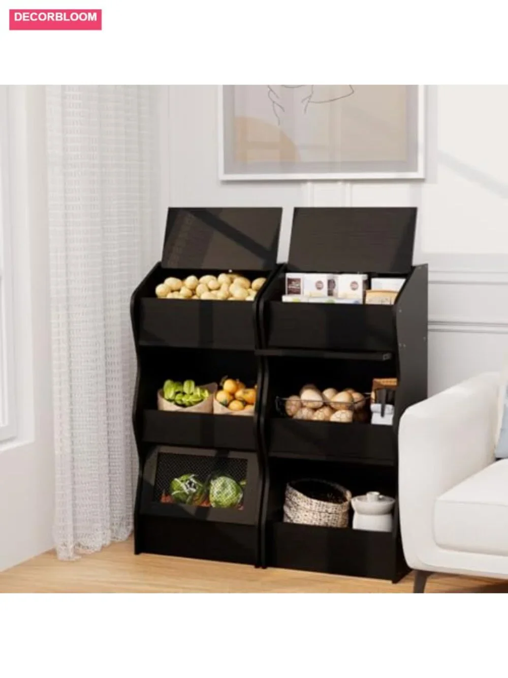 3-Tier Wooden Potato Onion Storage Bin with Lids